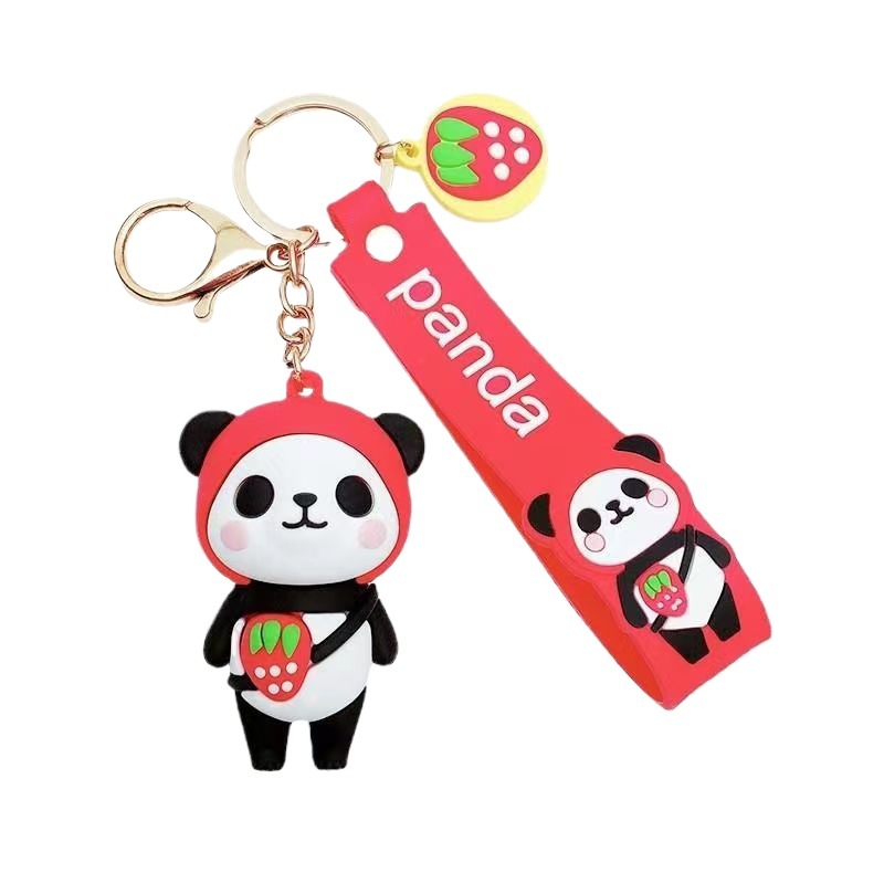 Cartoon 3D panda figurine keychains, cute men's and women's bag pendants, schoolbag decorations, Sichuan small gifts wholesale Item Picture