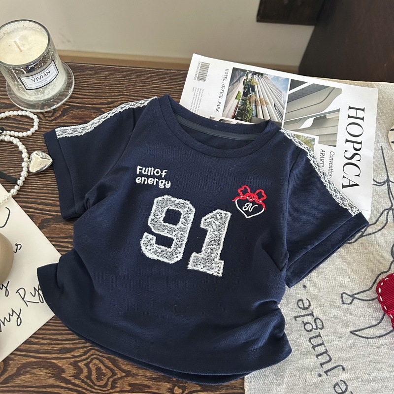 韩版童装2026新款夏季女童字母短袖T恤儿童白色蕾丝裙裤两件套潮细节图