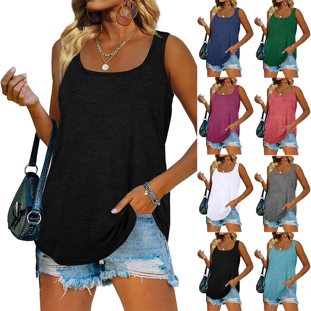 2026 Amazon New wish Summer sleeveless square-neck solid color vest T-shirt, a bestseller in Europe and America, cross-border trade for women full figure