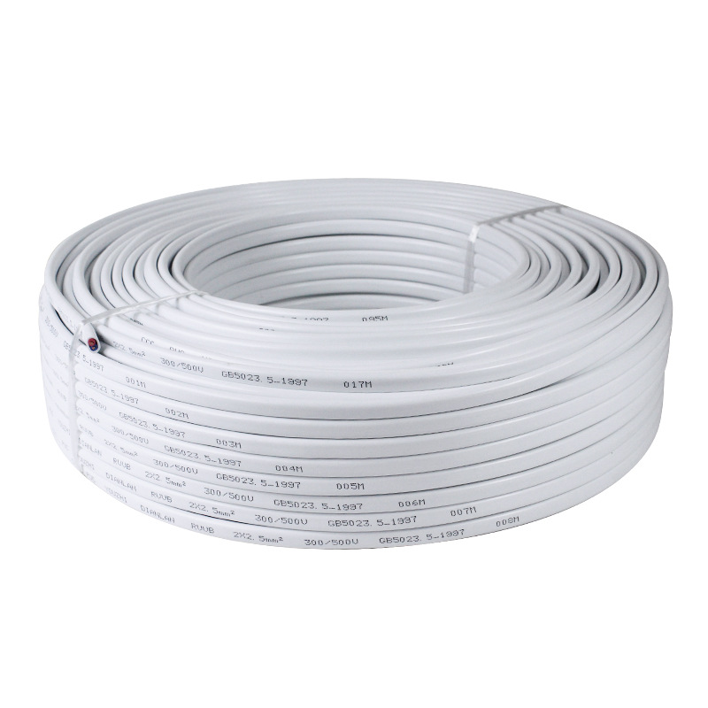 Pure copper wire, 2-core 1.5, 2.5, 4, 6 square sheathed wire, household power cord, white parallel cable, flexible wire Item Picture