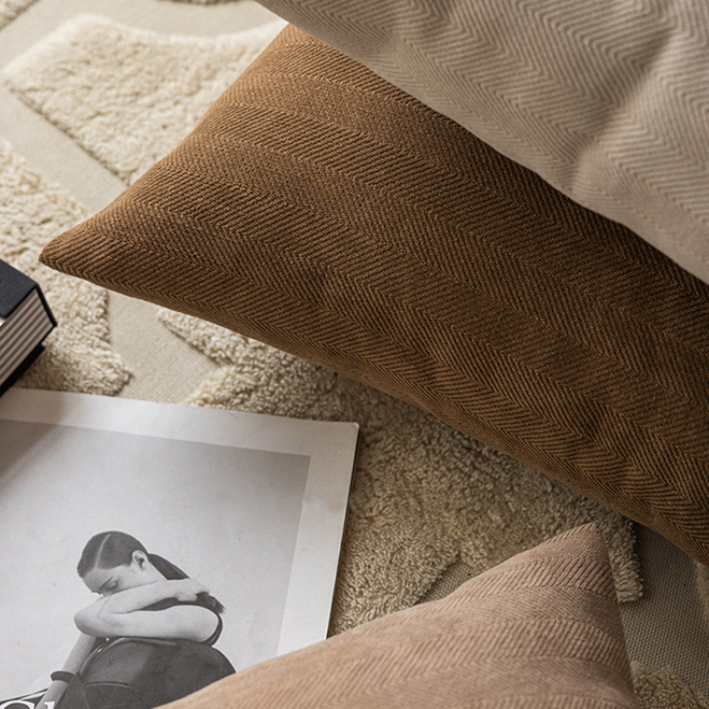Solid color Chenille pillowcase, Nordic simple cream style, coffee-brown large cushion pillow, waist rest against the sofa back Application Scenario