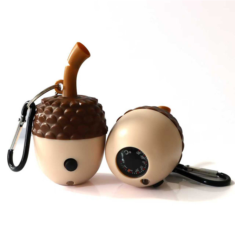 Seven-in-one multi-functional portable climbing buckle, emergency compass, magnifying glass, thermometer, outdoor survival pinecone whistle Application Scenario