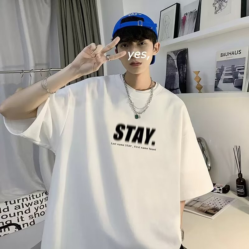 Summer's new short-sleeved loose T-shirt for men, a trendy casual half-sleeved shirt with a five-quarter sleeve top Application Scenario