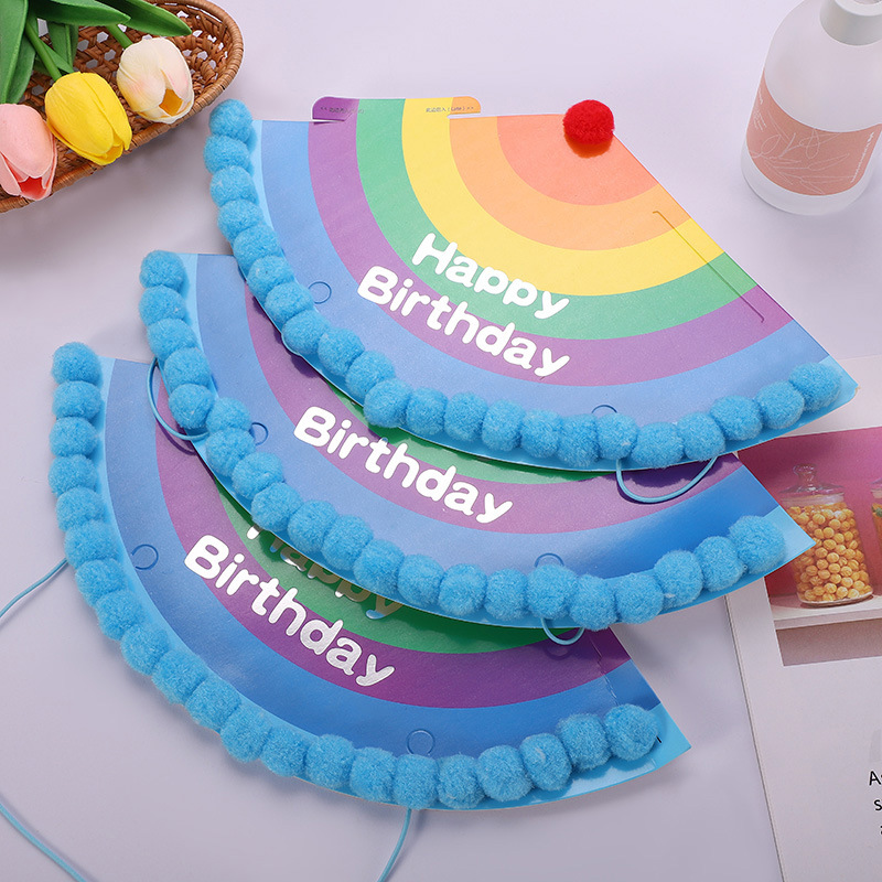 厂家批发生日用品生日帽派对装饰帽小毛球 生日帽子生日装饰用品产品图