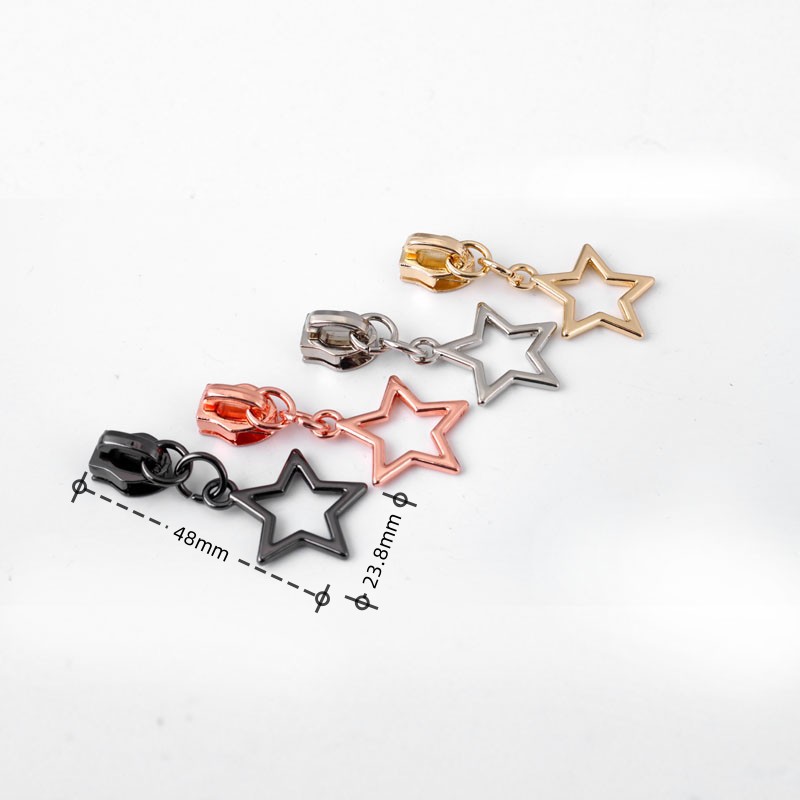 5# nylon five-pointed star pull TAB, hollow pull TAB, cosmetic bag pull TAB, five-pointed star pendant, rose gold pull TAB Specification drawing