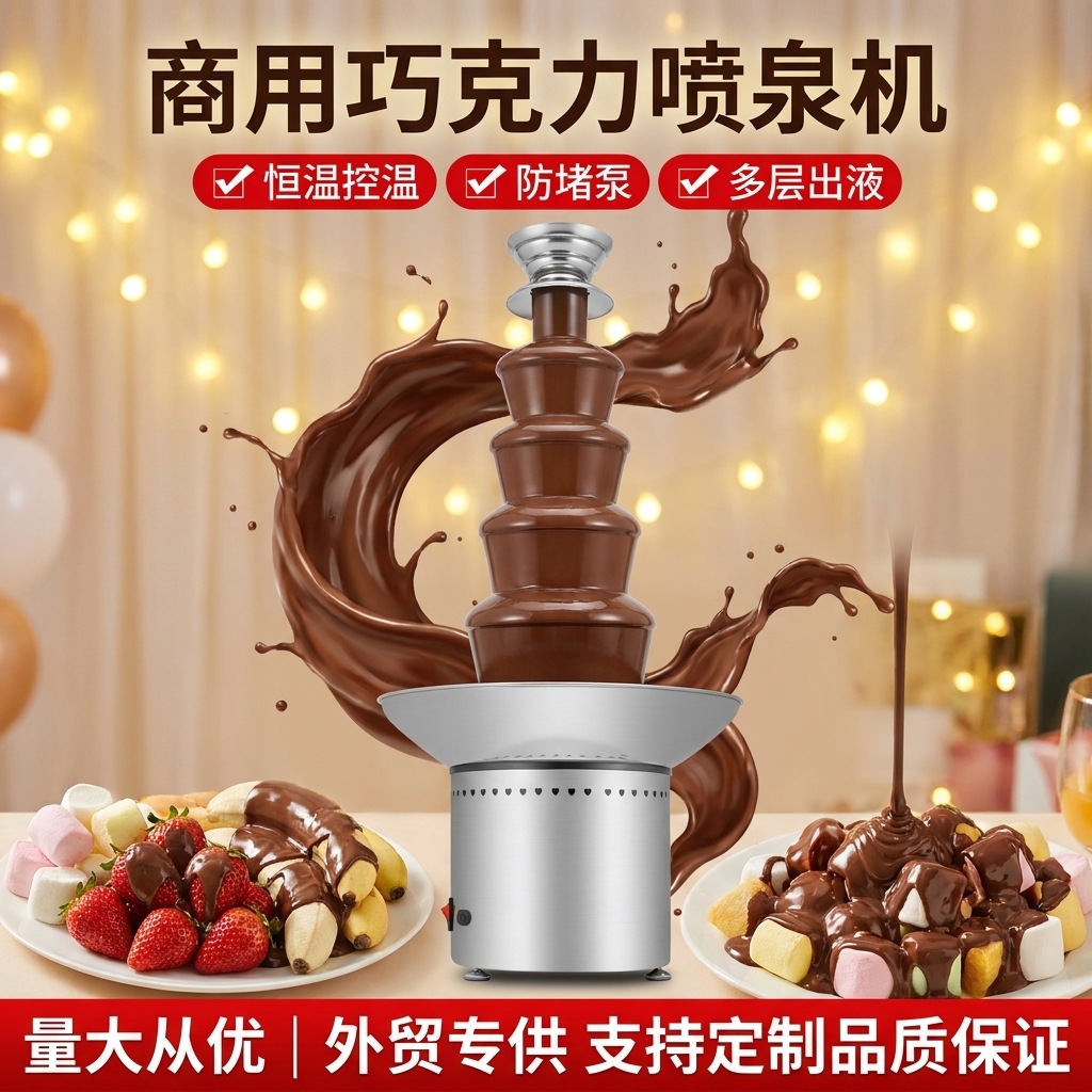 Direct sales from the manufacturer of commercial chocolate fountain machines, stainless steel chocolate waterfall machines, and fully automatic melting and insulation equipment