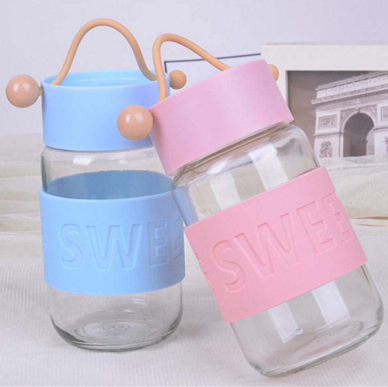 促销礼品定logo慕色创意甜蜜球球玻璃杯硅胶密封手提便携学生水杯