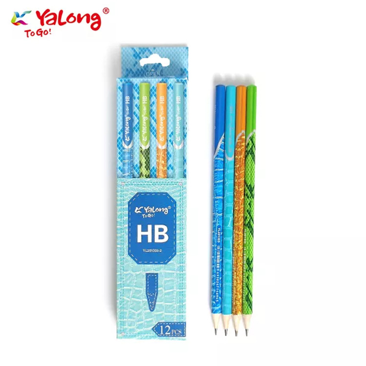 Yalong Amazon heat film coated fine packaging pencil texture printed wooden pencil