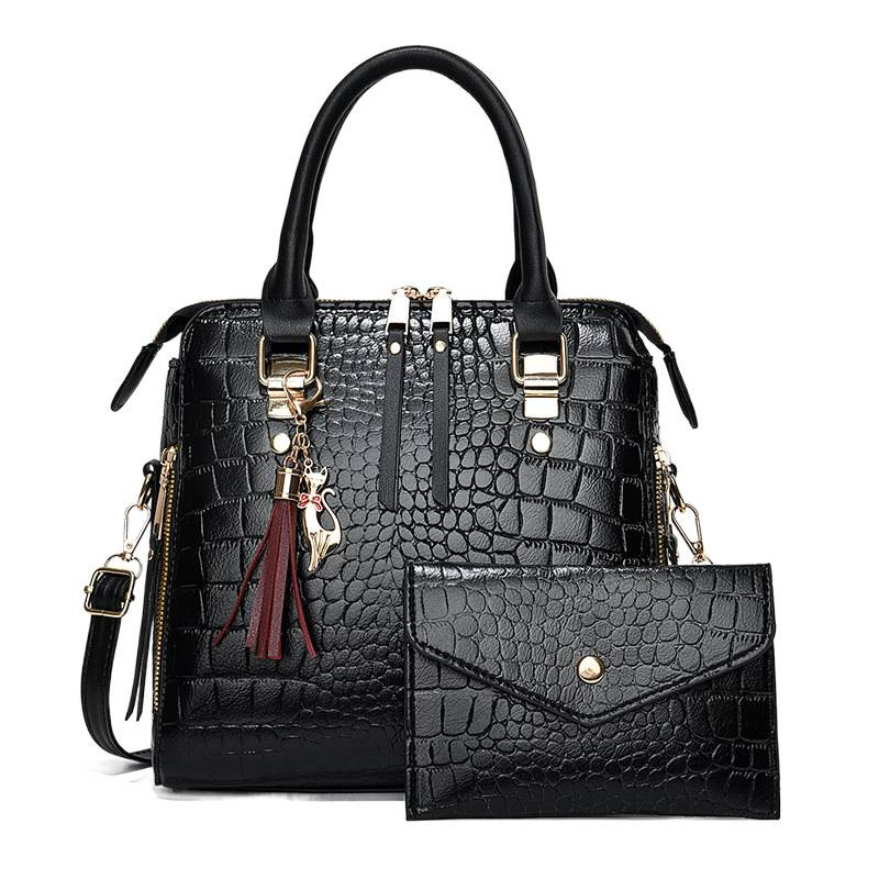 【 Cross-border Women's Bags 】 Fashionable crocodile-patterned mother-and-child bag, large-capacity best-selling women's bag, tassel pendant, hand-held crossbody bag Item Picture