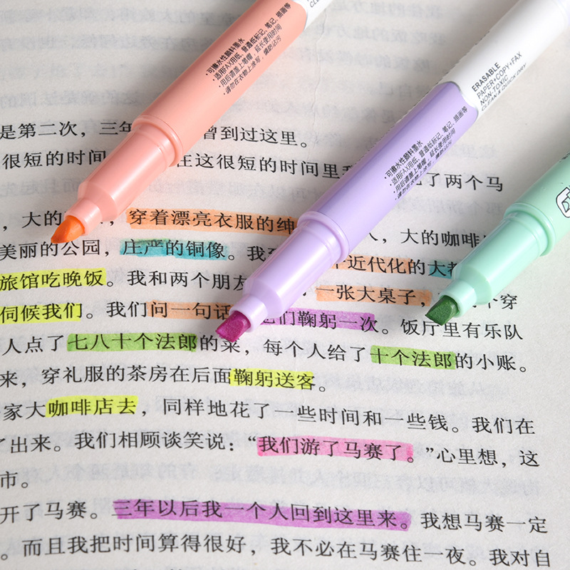 Tianfeng Double-headed Erasable Highlighter 2306 Water-Soluble Planner Duck Highlighter Marker Set 144 pieces per rack Application Scenario