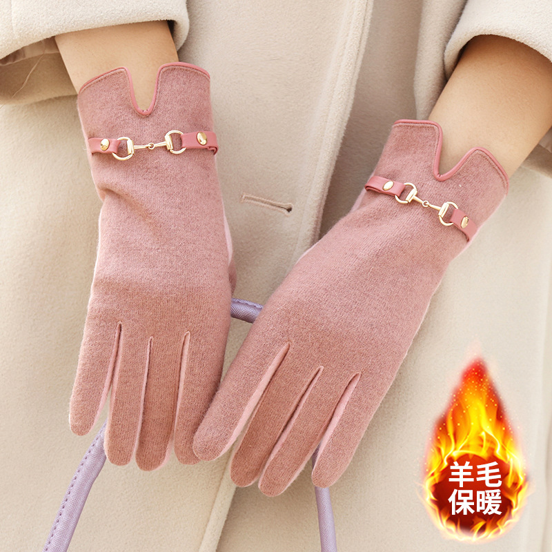 羊绒手套女士冬天加厚加绒可爱蝴蝶结骑开车防寒保暖触屏羊毛手套详情图3