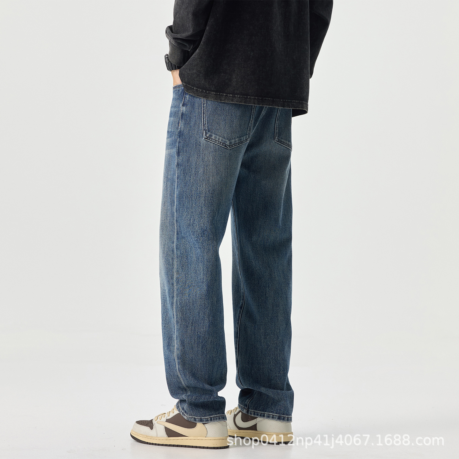 Blue four-sided stretch straight-leg jeans for men Spring/Autumn 2026 new style American loose wide-leg men's pants Application Scenario