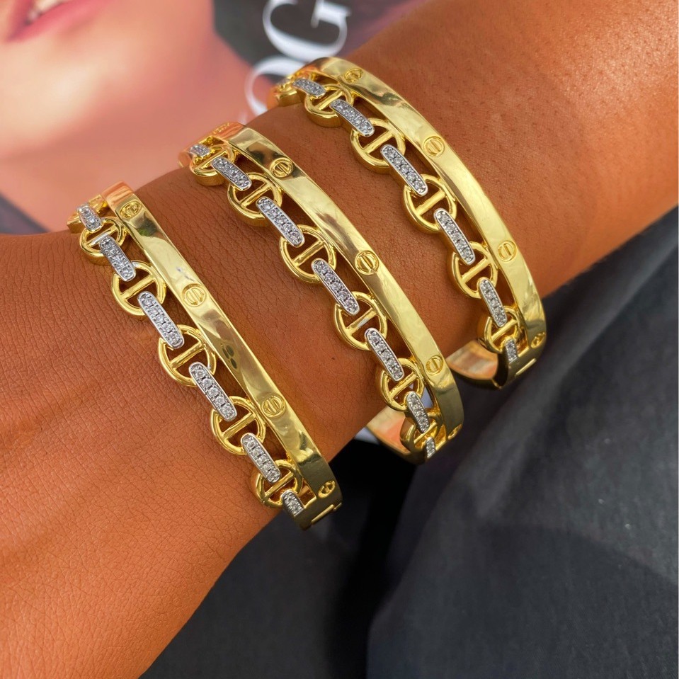 欧美跨境爆款时尚镂空镶钻卡扣猪鼻子戒指手镯套装女款厂家直销