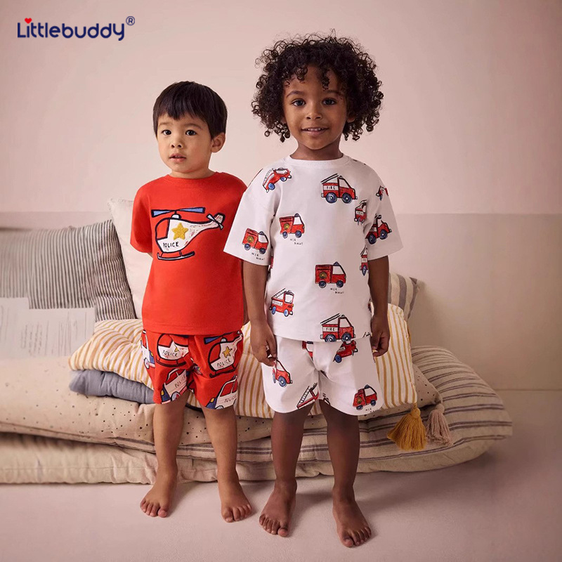 Wholesale of new summer cartoon dinosaur print short-sleeved T-shirt casual two-piece set for boys in 2025 details Picture