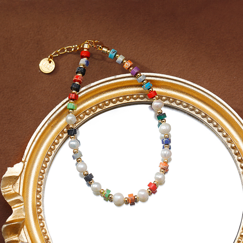 Dopamina hecho a mano perlas de color piedras dulce cadena de mano vintage chino boho chic perla de agua dulce pulsera details Picture