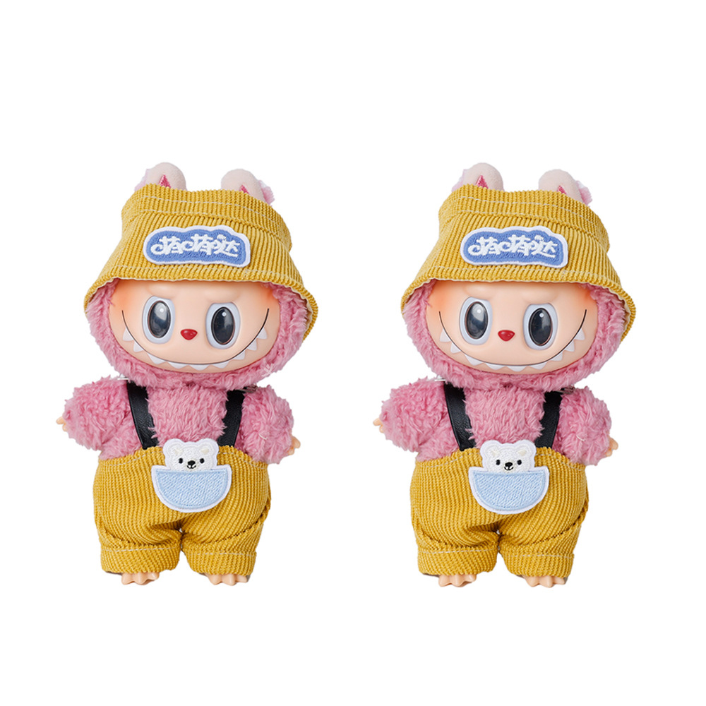New labub baby clothes, cute hat, cartoon overalls, two-piece set, Mengqiqi KT cat doll for replacement Item Picture