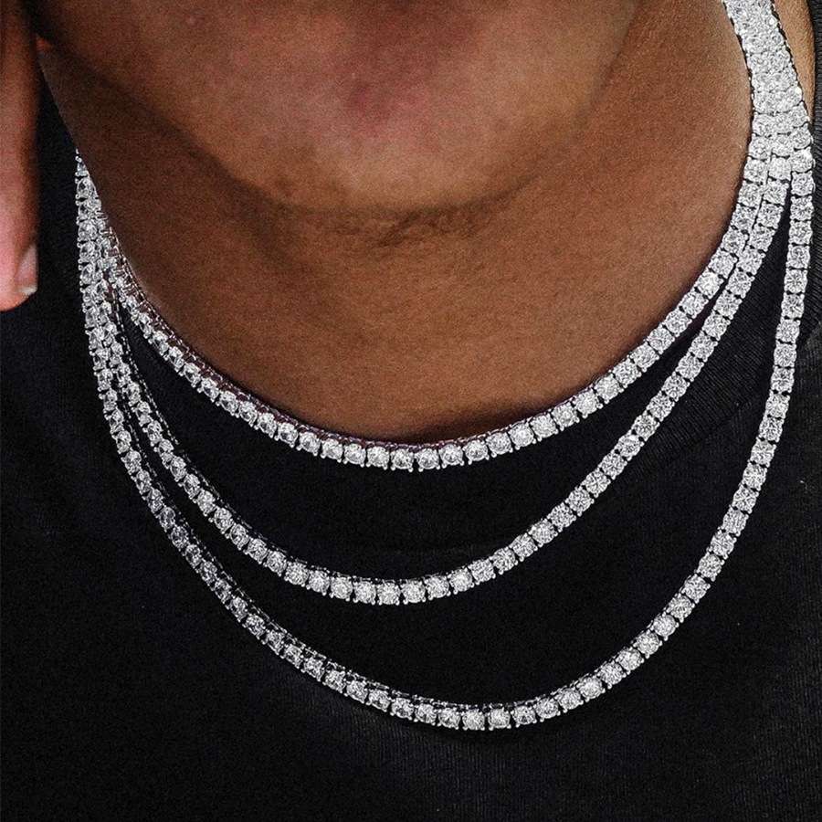 跨境爆款4mm网球链外贸欧美项链男精致锆石链男士朋克嘻哈链潮款