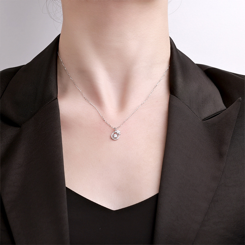 925通体纯银蝴蝶结心动玫瑰吊坠星月爆款高级感轻奢简约百搭项链