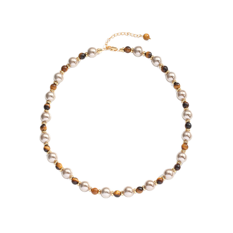 Nasha Cross-border Maillard Tiger's Eye Stone Mocha Gold Brown Pearl Necklace Bracelet Set Bracelet Necklace Accessories Item Picture