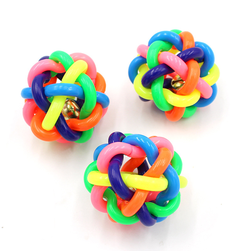 Pet dog toy 7 color tejido campana juguete bola perro campana bola grande tamaño pequeño pequeño sonando juguete