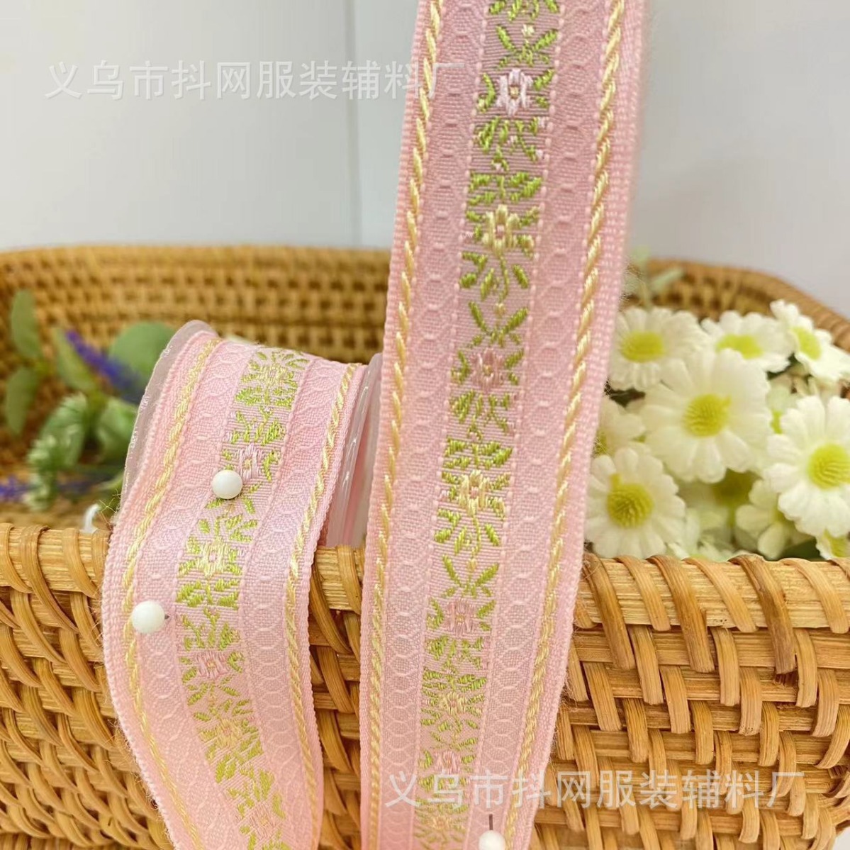 2.5cm hecho a mano DIY lazo jacquard bordado correas adornos para el pelo tocados bolsa tira lateral caja de regalo cinta de embalaje Specification image