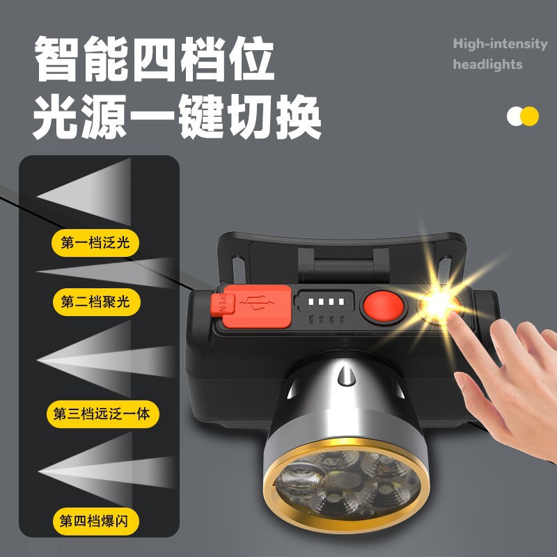 Pailide Cross-border high-power sensor headlamp with long-range flashing integrated 4+1 strong light aluminum alloy for outdoor night fishing and cycling Specification image