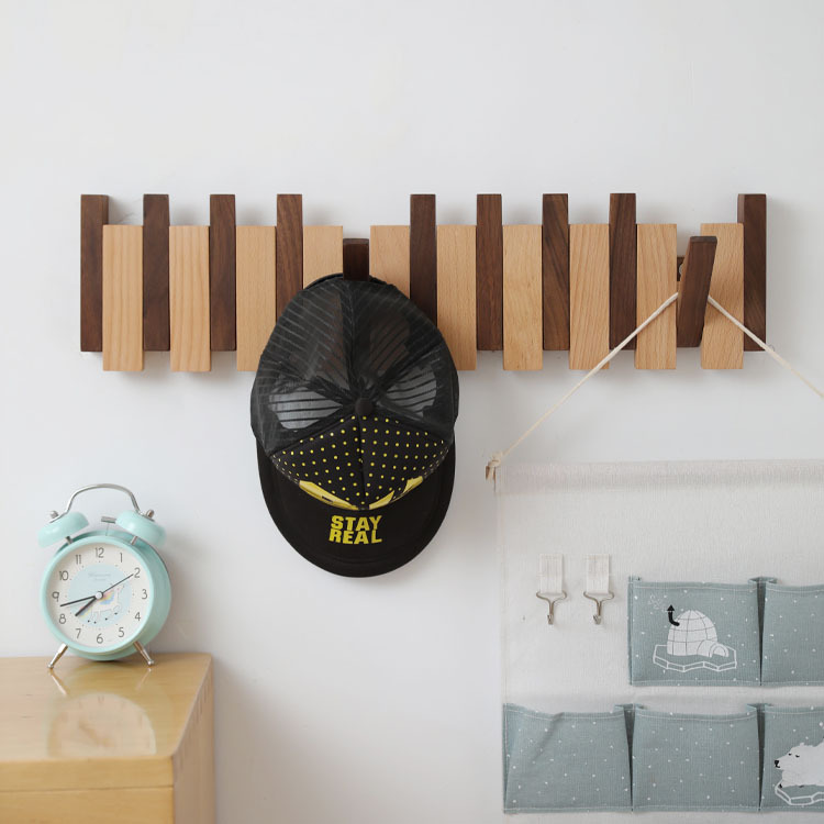 Wholesale of solid wood coat hooks, creative and powerful wall-mounted piano key hooks for the entrance hall and wooden coat racks Specification image