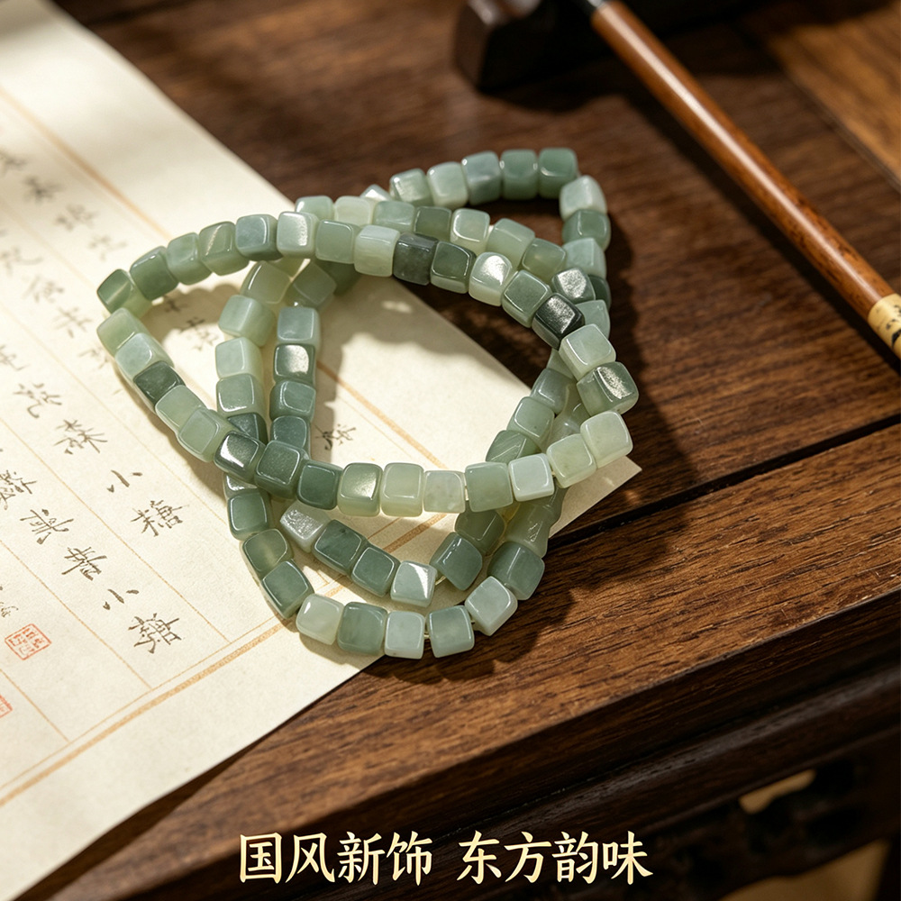 6mm Xinjiang jade jewelry, sugar cube bracelets, natural jade jewelry accessories, wholesale in stock, couple jewelry gifts details Picture