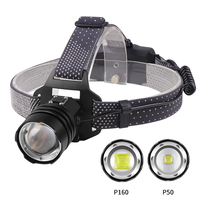 Cross-border XHP160 Headlamp TYPE-C Charging Zoom Strong Light P50 Headlamp High-brightness Strong Light Long-range Fishing Light Item Picture
