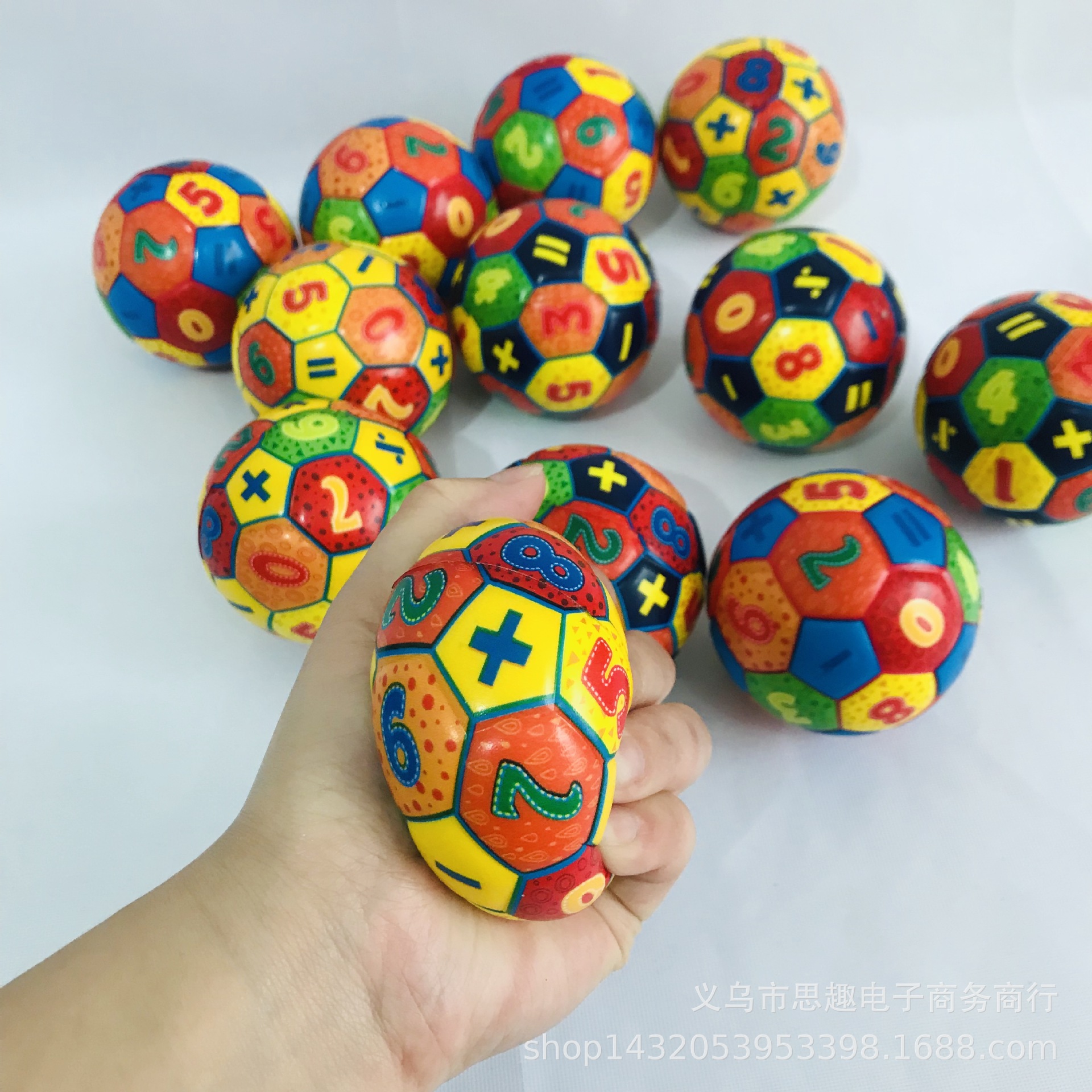 pu color-printed solid sponge soft ball, children's early education and intelligence digital football toy, elastic ball, finger exercise and stress relief Specification image