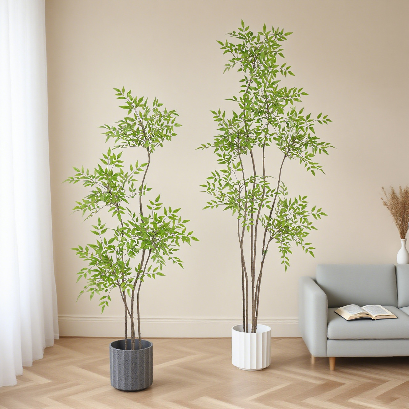 Artificial green plant decoration, artificial Nandina domestica indoor potted plants, large floor-standing ornaments, hotel and shopping mall artificial tree bonsai details Picture