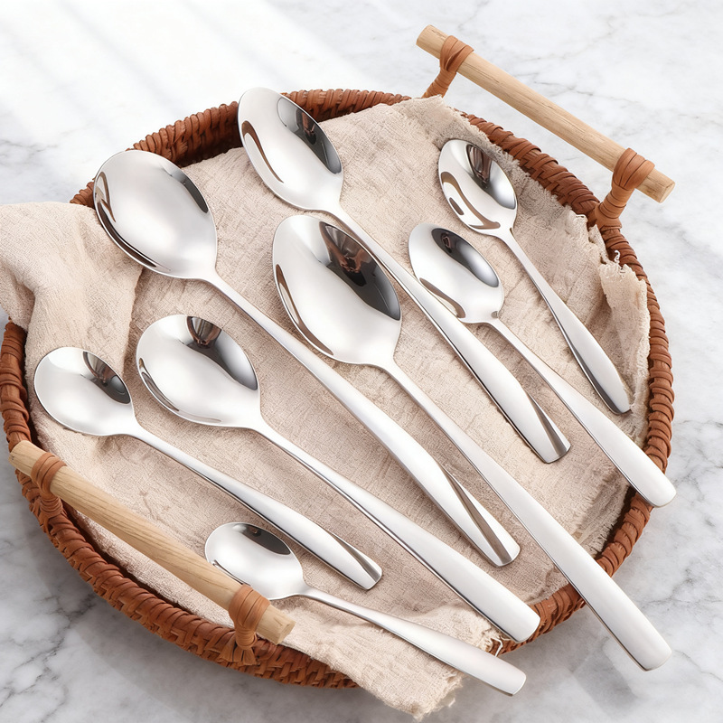 304不锈钢牛排刀叉勺加厚甜品圆勺咖啡尖勺跨境货源加长调味冰勺