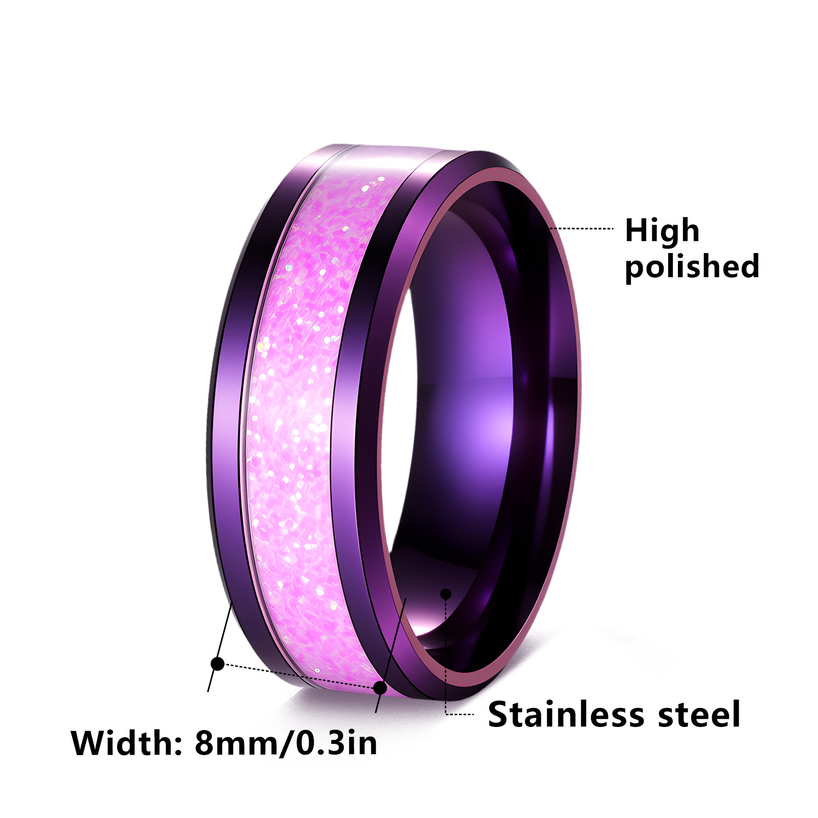 Shouman 2025 New style Jewelry Nine Purple Flame Ring, 8mm wide men's titanium steel ring, electroplated without color fading Item Picture