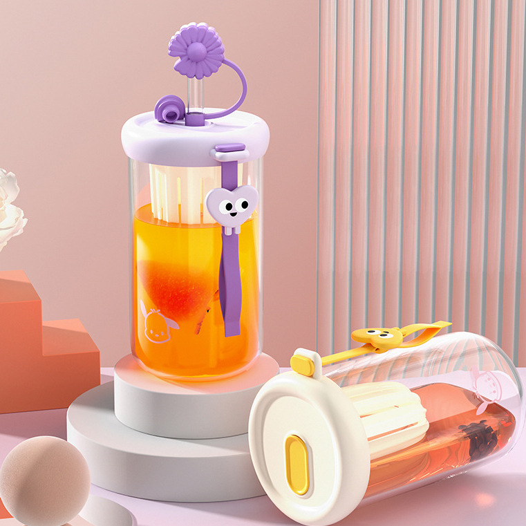 Cute Katon tea-water separation cup, lemon cold brew straw cup, high appearance level, internet-famous water cup, heat-resistant coffee cup details Picture