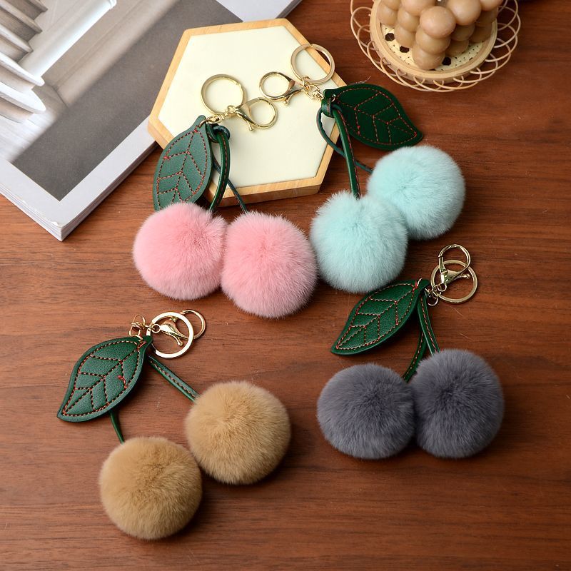 Wholesale imitation rex rabbit fur, small cherry car keychains, pendants, plush balls, dolls, schoolbags, bag hanging decorations, and pendants Specification image