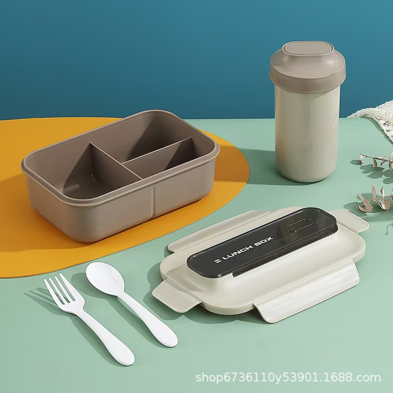 Plastic student lunch box with water cup, tableware, bento box, fruit salad, office worker lunch box that can be heated details Picture