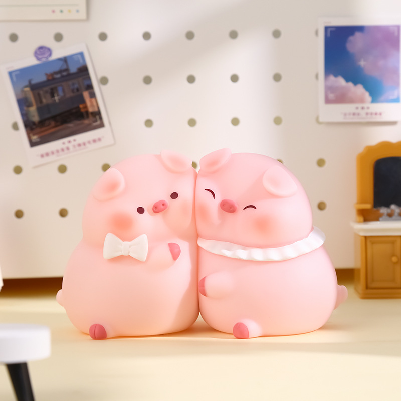 New style of stickers and hugs night light home decoration item, cartoon cute piggy and puppy night light details Picture