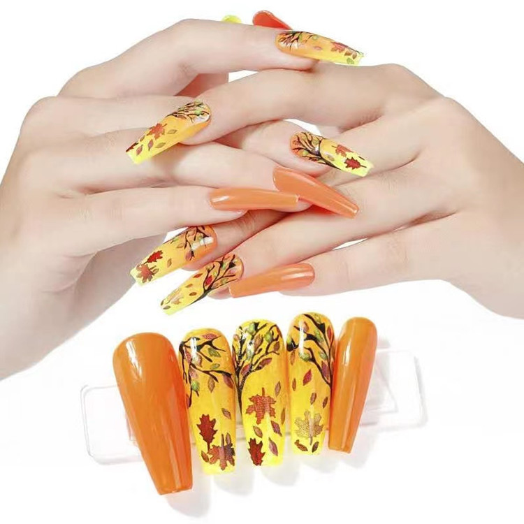 新款12色美甲木浆片树叶彩色枫叶立体手工美甲饰品现货盒装细节图