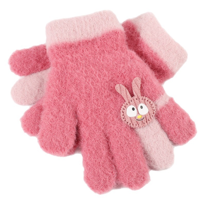 Nuevos niños lindo dibujos animados tejer guantes invierno caliente para niños niñas dibujos animados bebé engrosado cinco dedos flip hand Item Picture