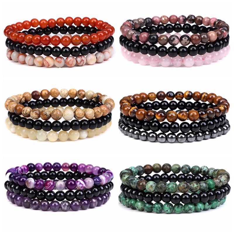 6/8mm natural stone bracelet, rose crystal agate stone combination set, elastic bracelet, popular cross-border accessories from Europe and America full figure