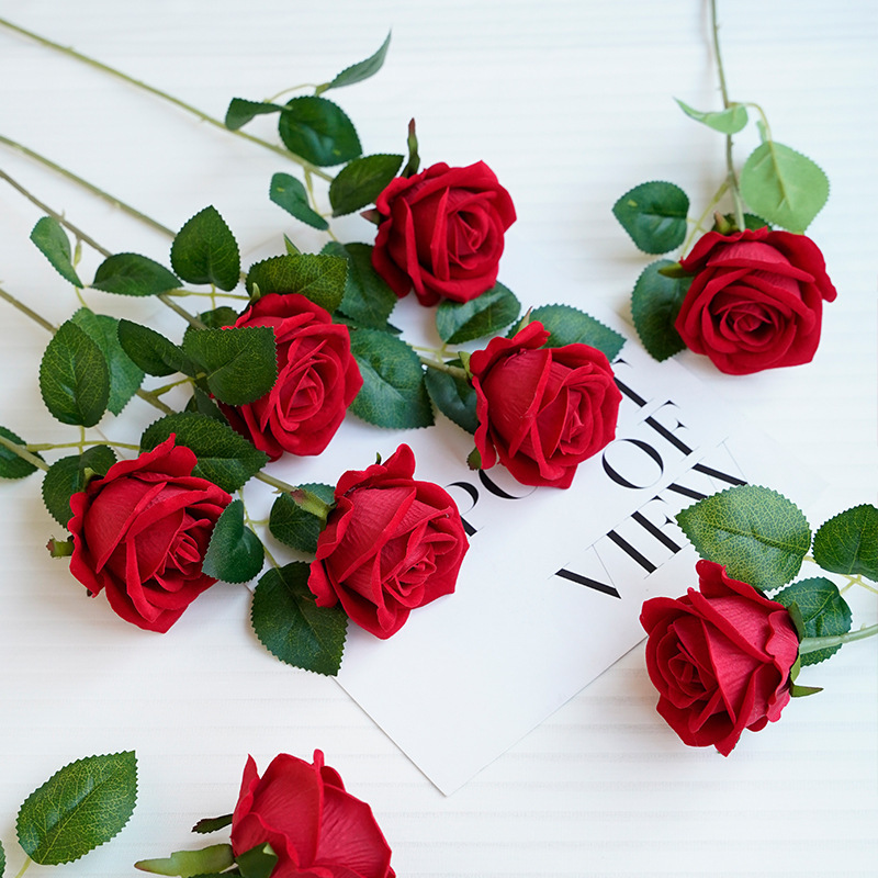 仿真绒布玫瑰花假花人造花婚庆家居户外造景礼堂装饰手捧花束产品图