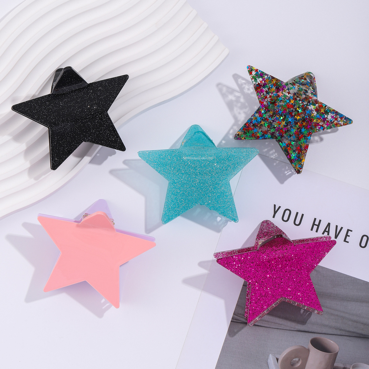 Fashionable and individual star hair grabber, hot girl sweet cool style grabber, large back head updo hair shark clip, versatile wholesale details Picture