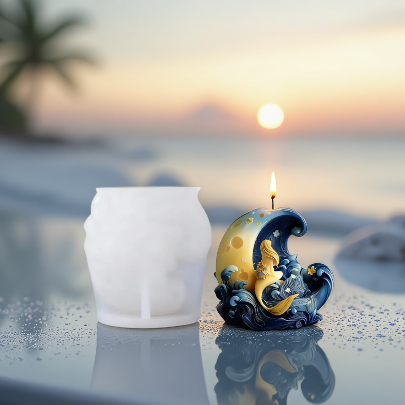 DIY 人鱼月亮香氛蜡烛 人鱼扩香石装饰摆件制作硅胶模具