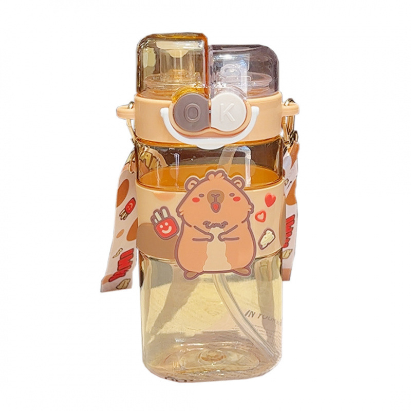 The cute and super adorable water cups for male and female students with high appearance standards in the popular cartoon style, the ins straw double-drinking plastic cups, and the portable ones for children Item Picture