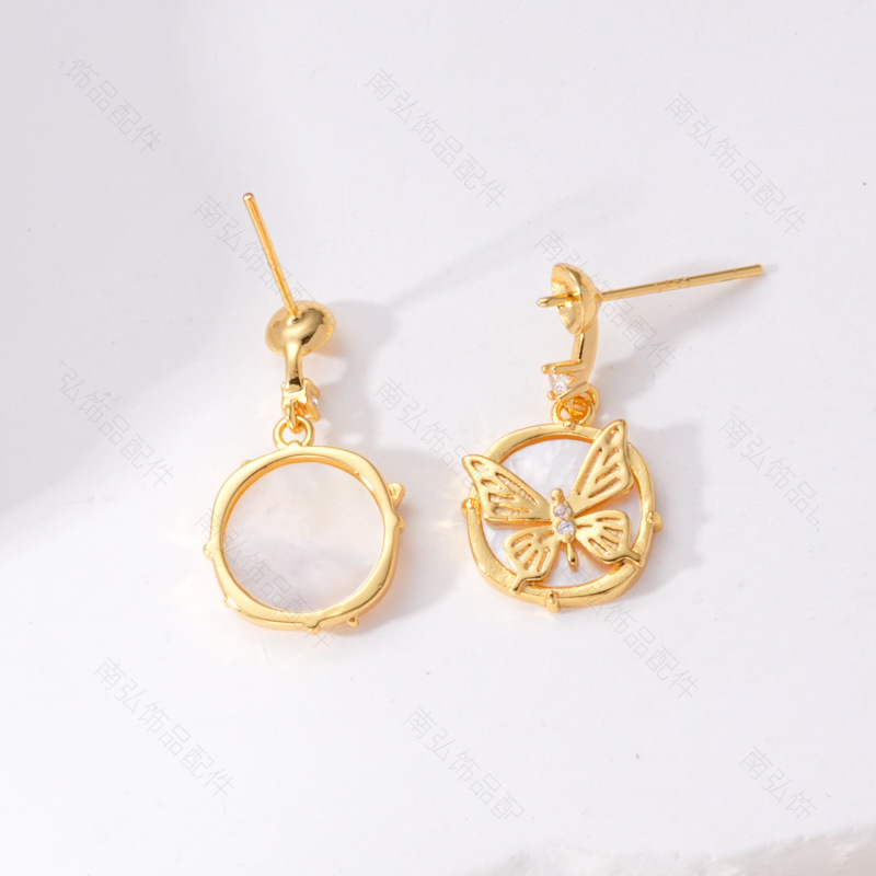 S925 Silver Needle Pearl Stud Earrings, micro-inlaid natural white shell butterfly semi-finished earrings, hollow base diy accessories Application Scenario