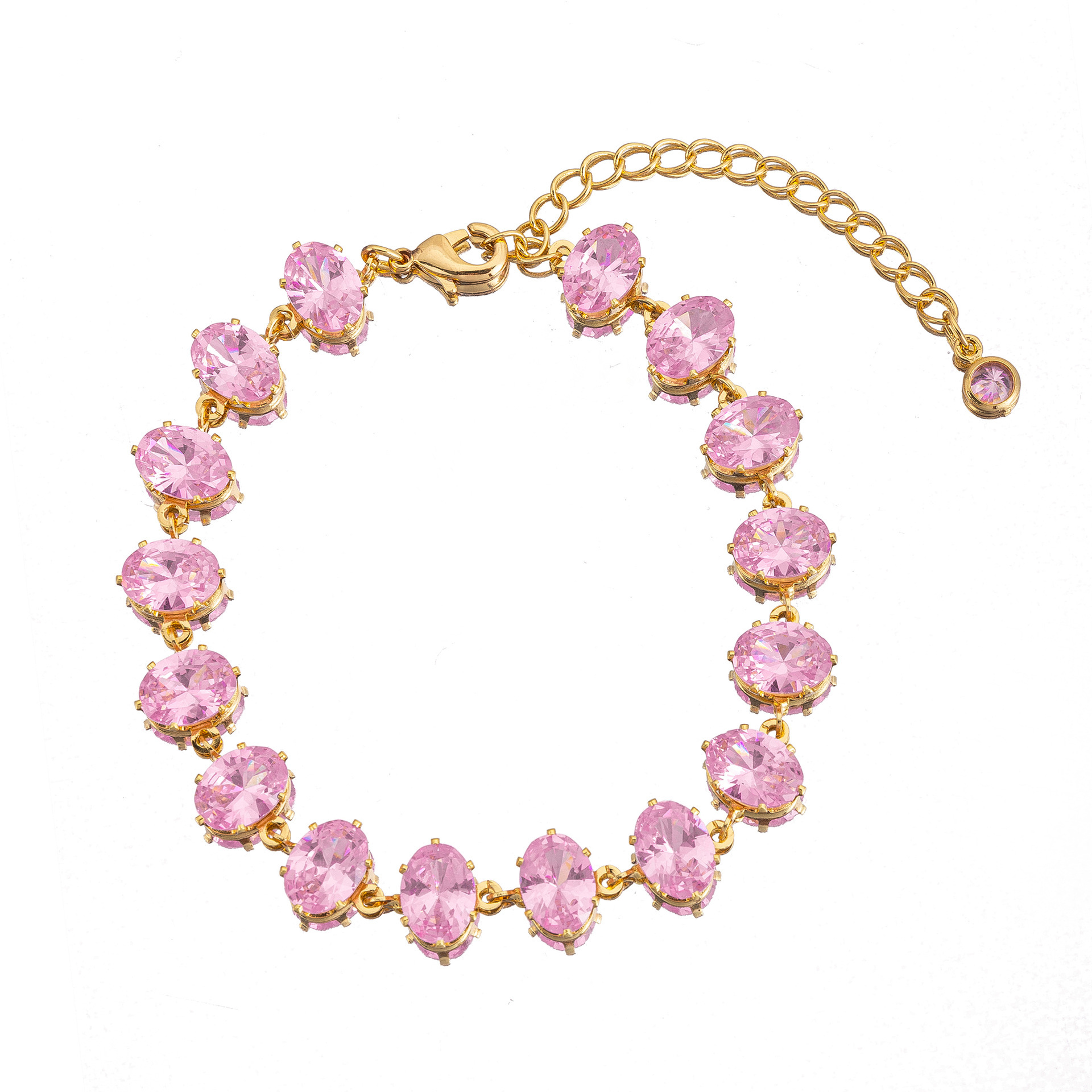 European and American fashion trend light luxury gold base zircon bracelet, oval pink zircon sweet and elegant bracelet factory direct sales Item Picture
