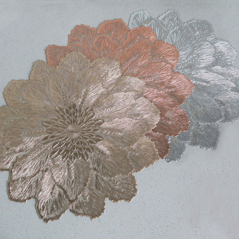 北欧轻奢烫金PVC防水西餐垫跨境热卖花朵隔热桌垫防油防烫餐桌垫