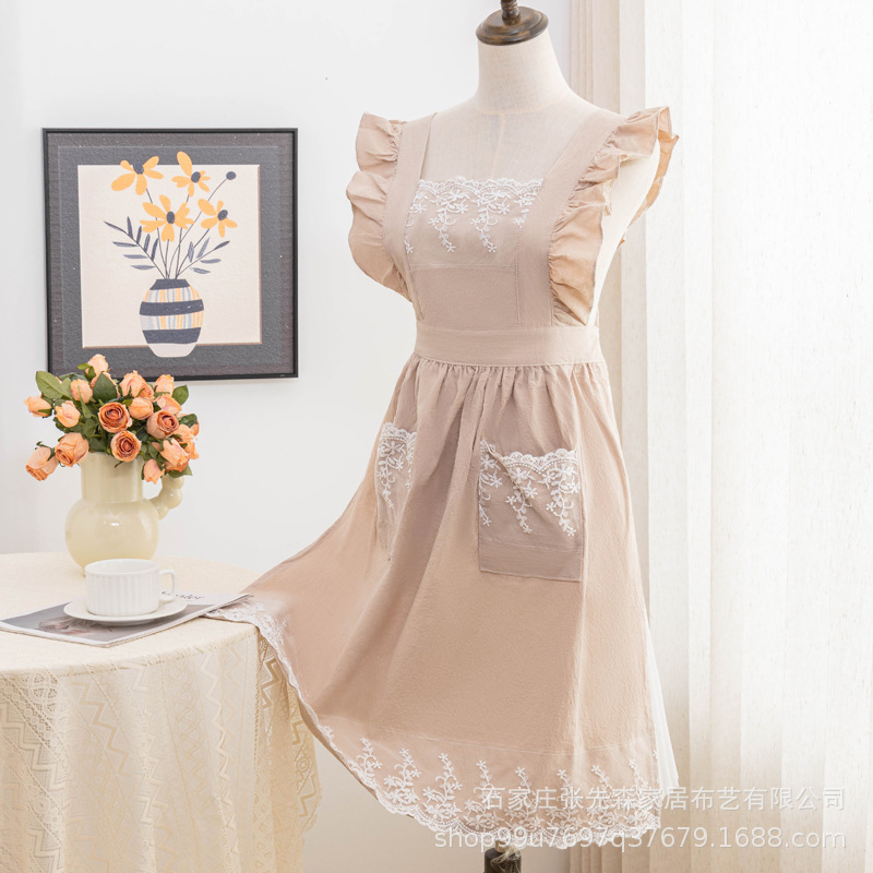 Korean princess apron, floral art, manicure, large size, shoulder strap, baked lace, sleeveless apron Application Scenario