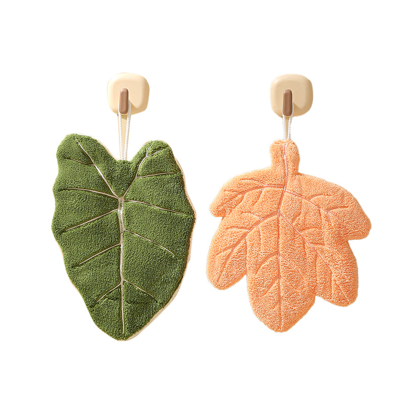 新款挂式树叶枫叶擦手巾可爱加厚吸水厨房卫生间速干儿童手巾手帕白底实物图