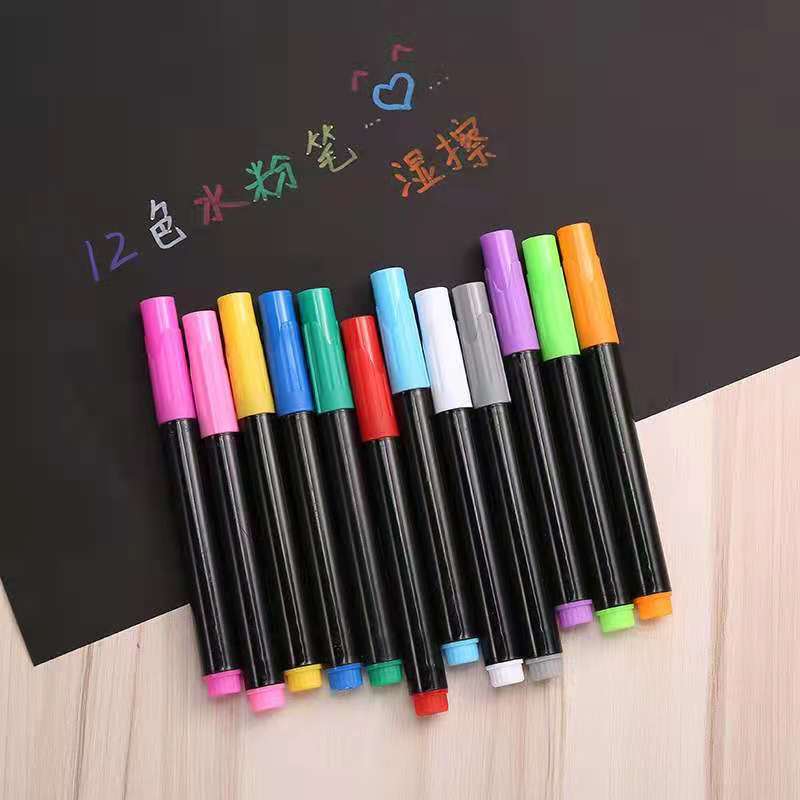Dust-free water-soluble chalk liquid lamp board pen, LED fluorescent board, large white 12-color erasable blackboard pen